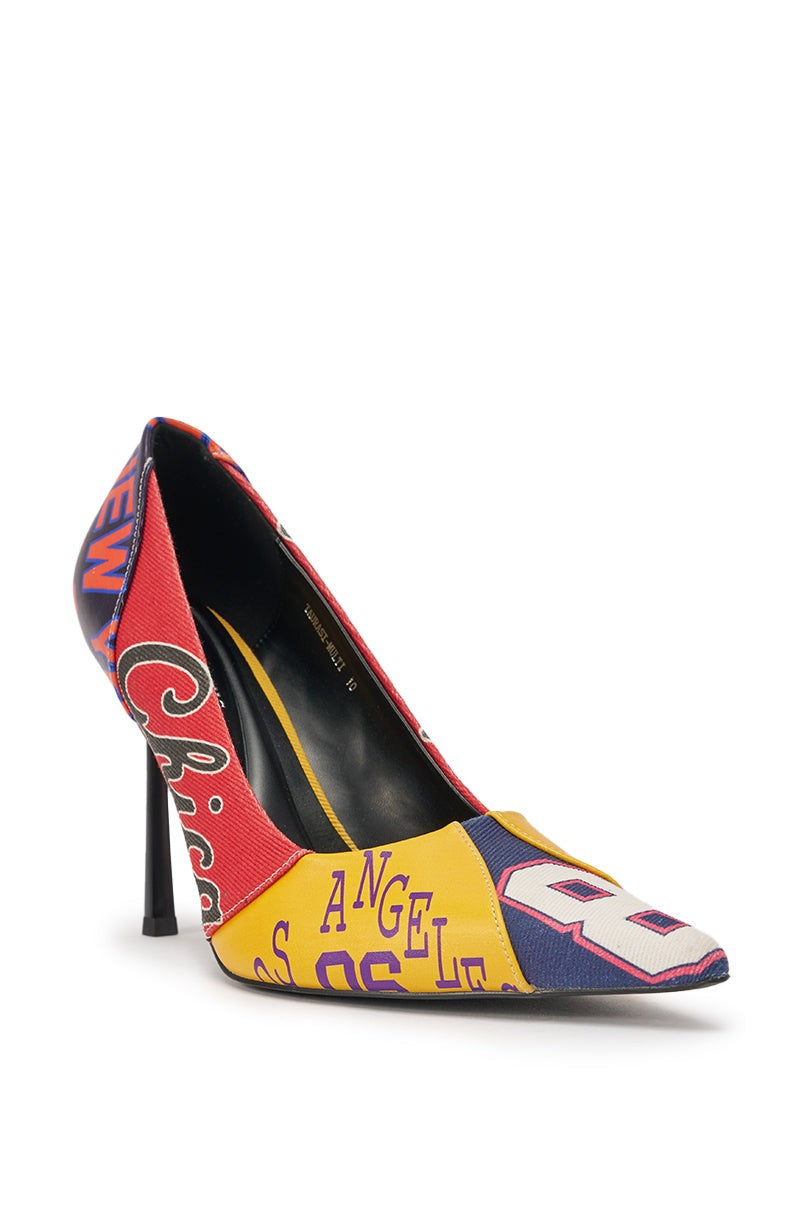 AZALEA WANG MULTI PRINTED STILETTO POINTED TOE PUMP