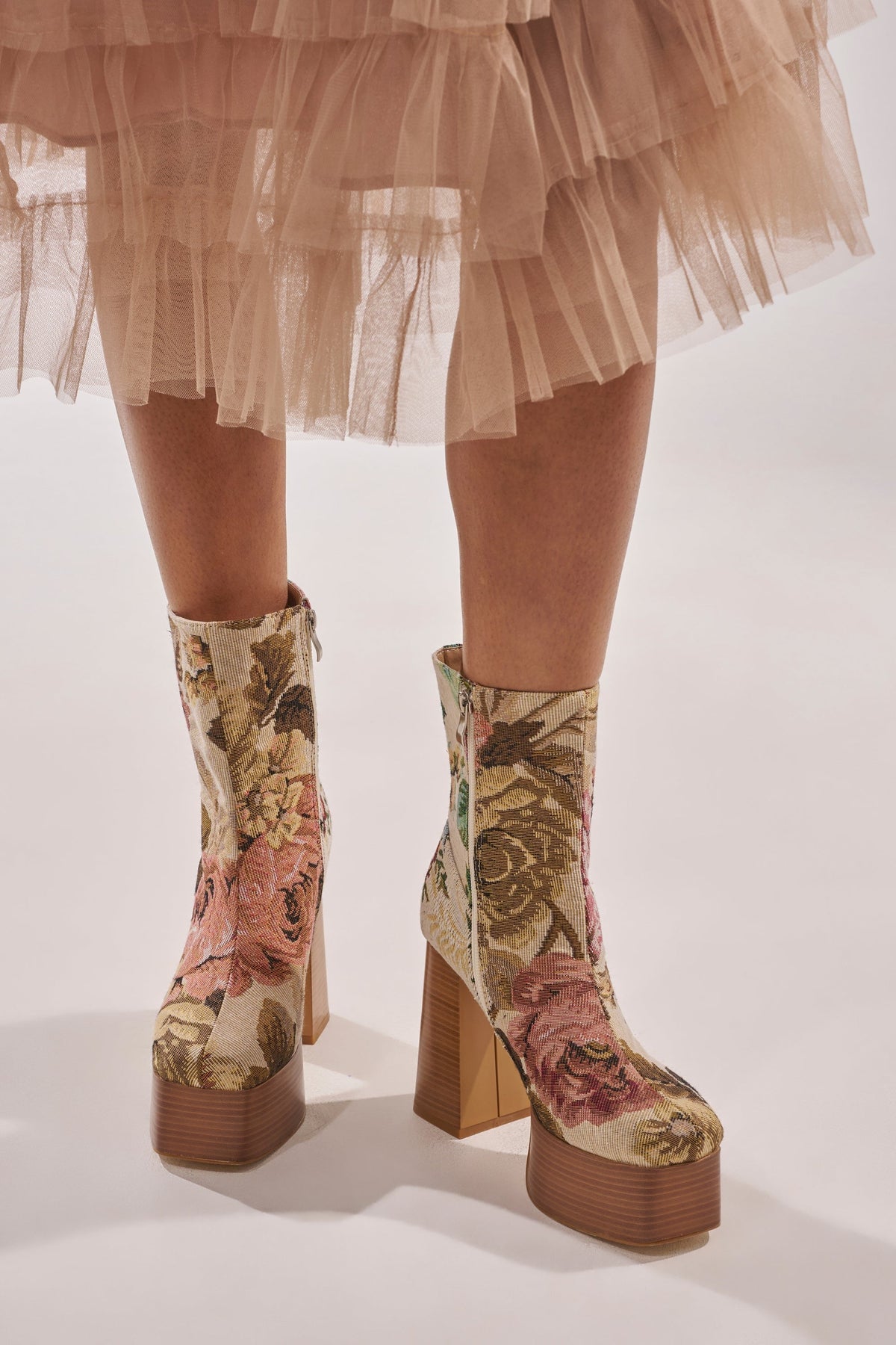 AZALEA WANG ZILPAH FLORAL BROCADE BOOTIE