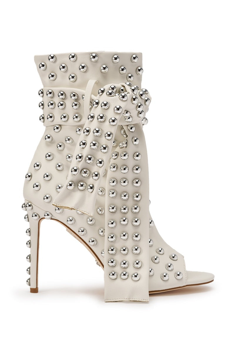 AZALEA WANG PRIS WHITE STUDDED OPEN TOE BOOTIE