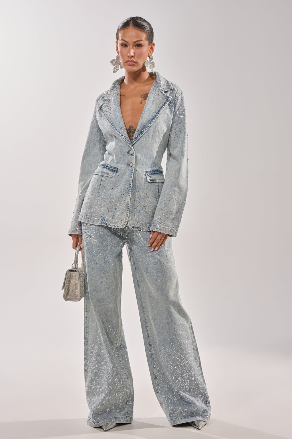 LIGHTS OUT RHINESTONE WIDE LEG DENIM