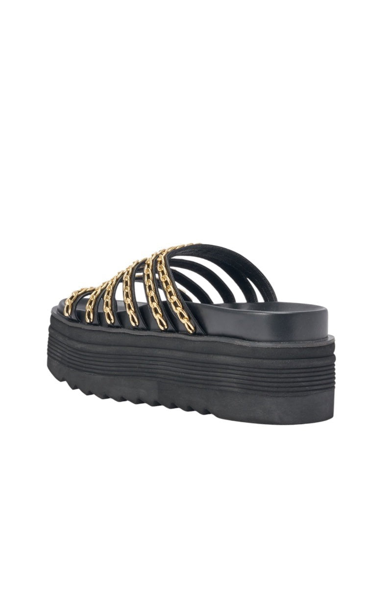 AKIRA CLEMENTE GOLD CHAIN DETAIL FLATFORM SANDAL