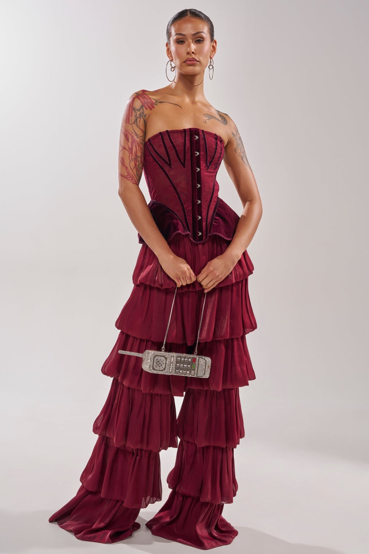 STAR OF THE NIGHT FLOUNCY PANT IN BURGUNDY