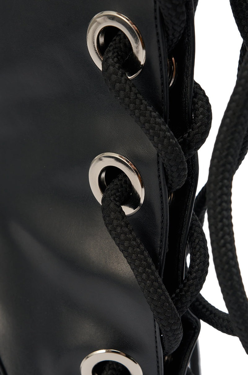 AKIRA GOLD PANTOUM BLACK PU HARDWARE BOOT