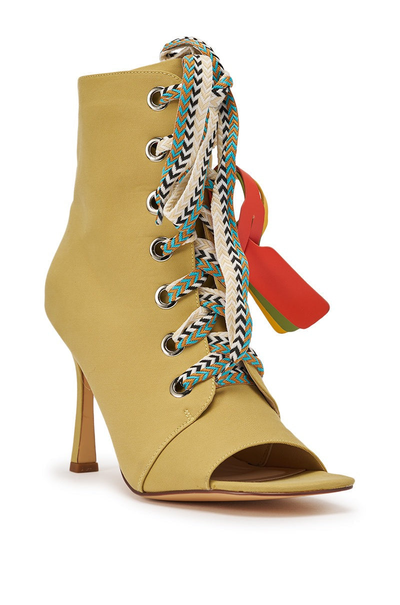 AZALEA WANG ROVEA KHAKI LACE UP STILETTO BOOTIE