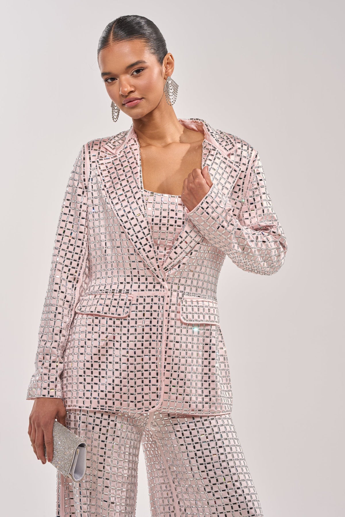 LILA EMBELLISHED SATIN BLAZER IN LIGHT PINK